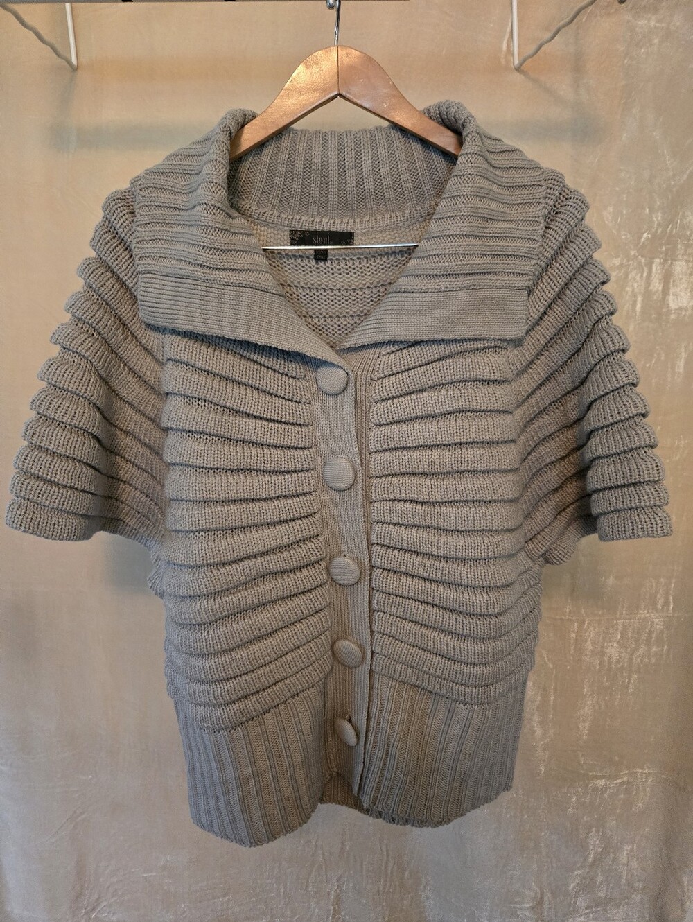 Slonl Ribbed Short-sleeve Cardigan - Cozy Chic Button-front Sz M